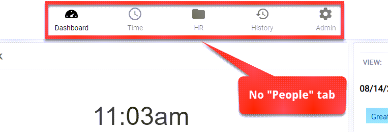 WorkforceHub v1 menu with no People option